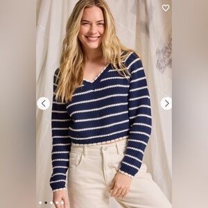 Altar'd State Navy and Cream V-Neck Sweater